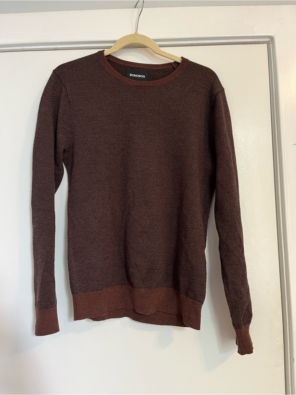 Bonobos Brown Herringbone Crewneck Sweater merino wool size small men’s